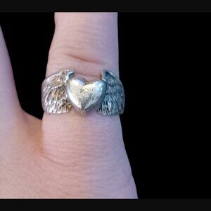 Vintage Alex Streeter Sterling Silver Flying Heart Ring Resized Size 5